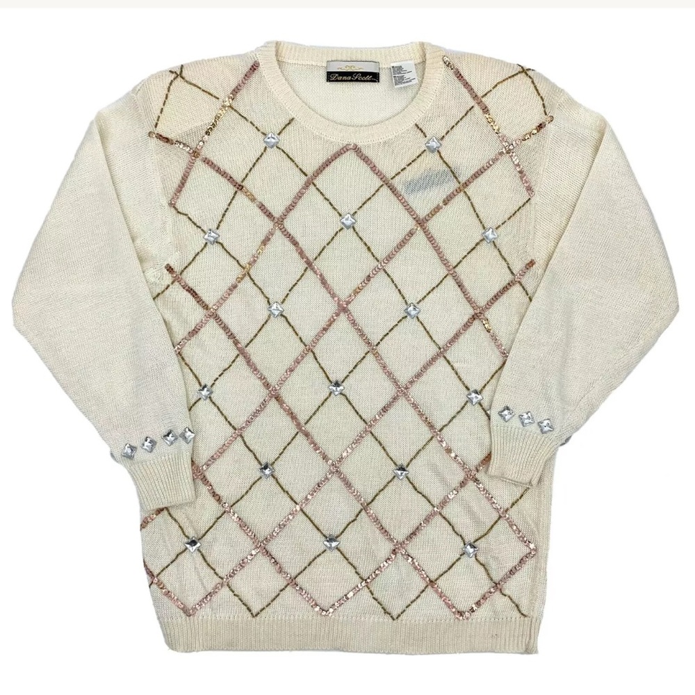 VINTAGE 90’s Sweater Embellished Sequin: SZ. M